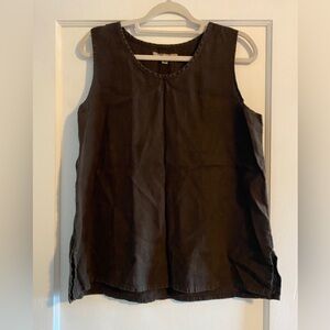 Flax 100% Linen Boxy Tank Top Coastal Beach Vacation Dark Brown Size Medium